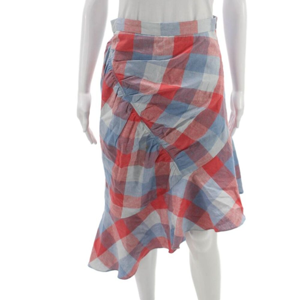 Parker Womens Wrap Plaid Linen Skirt Knee Length Red Size 4